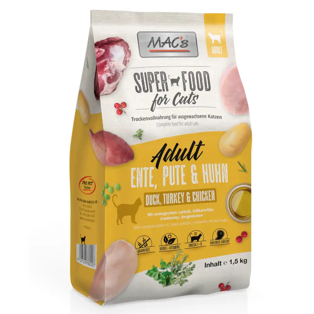 MAC's Superfood para gatos Adultos Pato, Pavo y Pollo - 1,5 kg