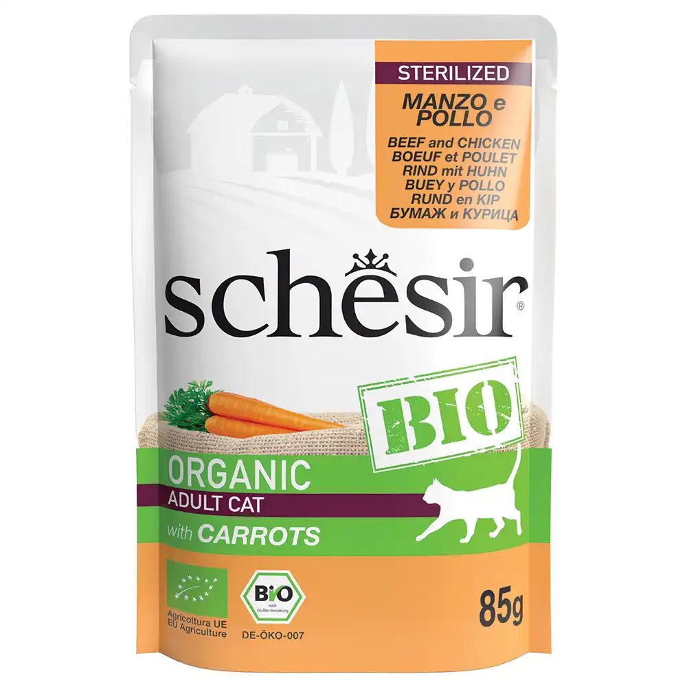 Schesir Sterelizado Buey con Pollo y Zanahoria para Gatos 12x85 GR