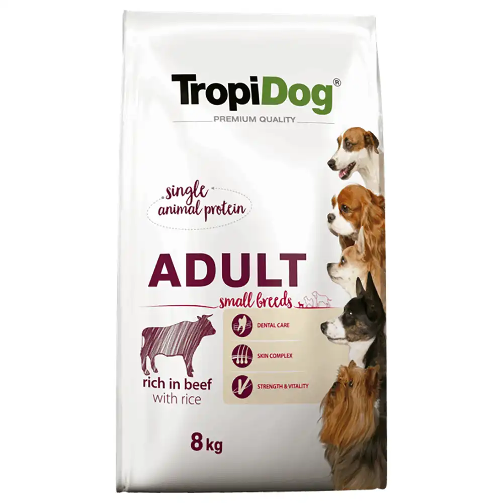 Tropidog Premium Adult Small ternera y arroz pienso para perros - 8 kg