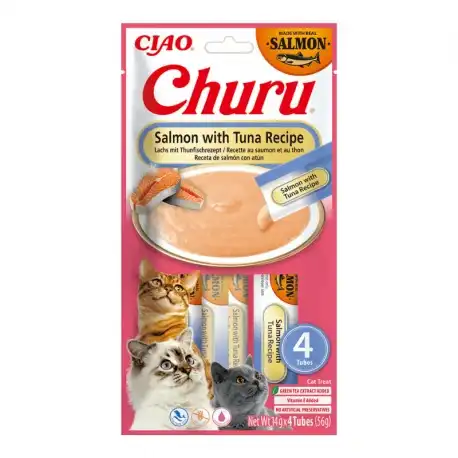 Churu Snack Cremoso para Gatos Receta de Salmón y Atún, 4 x 14 gr - Churu - Comparador de precios