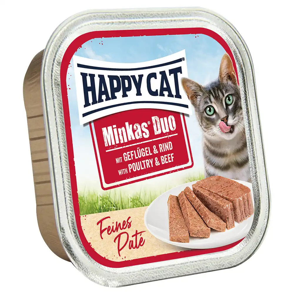Happy Cat Minkas Duo Bocaditos en cuenco de paté - Ave y vacuno 16 x 100 g