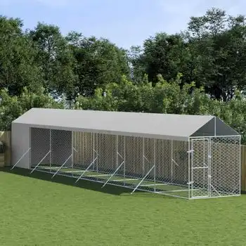 Perrera De Exterior | Jaula Para Perro | Parque Para Mascotas Con Toldo Acero Galvanizado Plata 2x14x2,5m Cfw783766