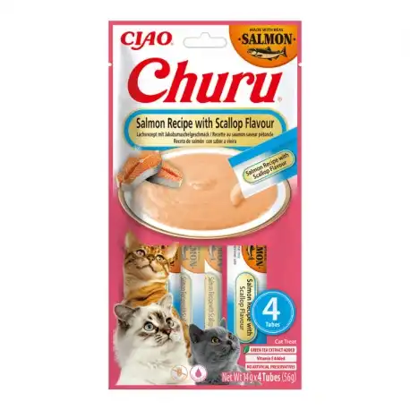Churu Snack Cremoso para Gatos Receta de Salmón y Vieira, 4 x 14 gr - Churu - Comparador de precios