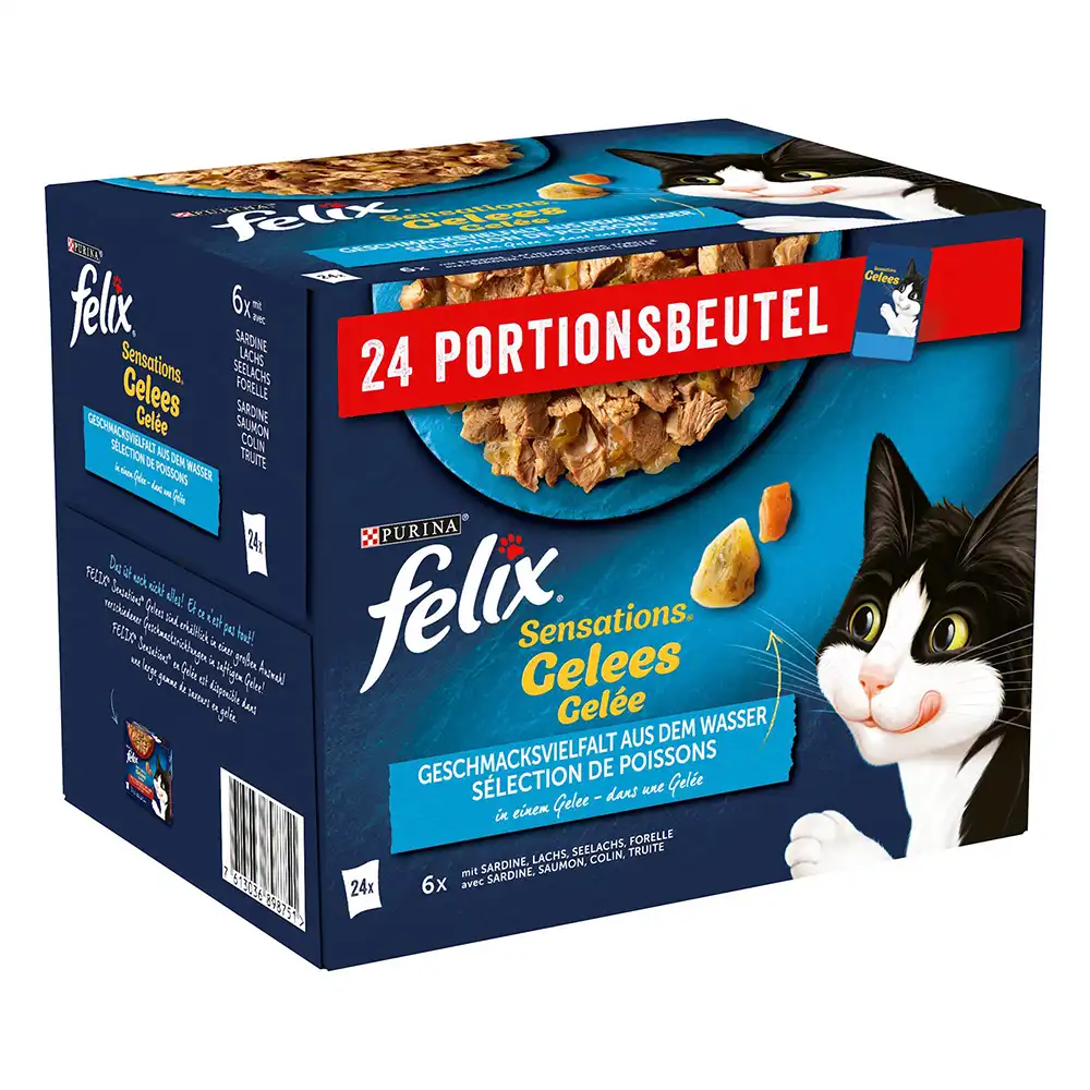 Felix Sensations 24 x 85 g - Pescado en gelatina: sardinas, salmón, abadejo y trucha