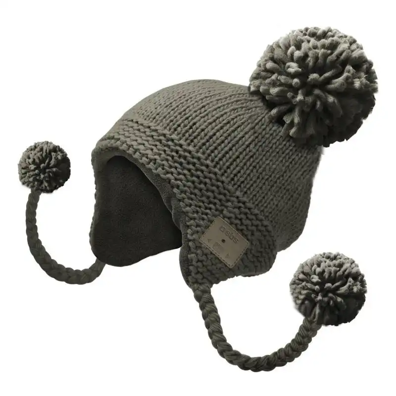 SBS Gorro de Lana Trenzada Gris con Auriculares y Micrófono Inalámbricos