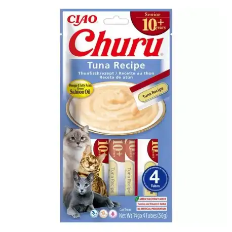 Churu Senior Snack Cremoso para Gatos Mayores de 10 Años Receta de Atún, 4 x 14 gr - Churu - Comparador de precios