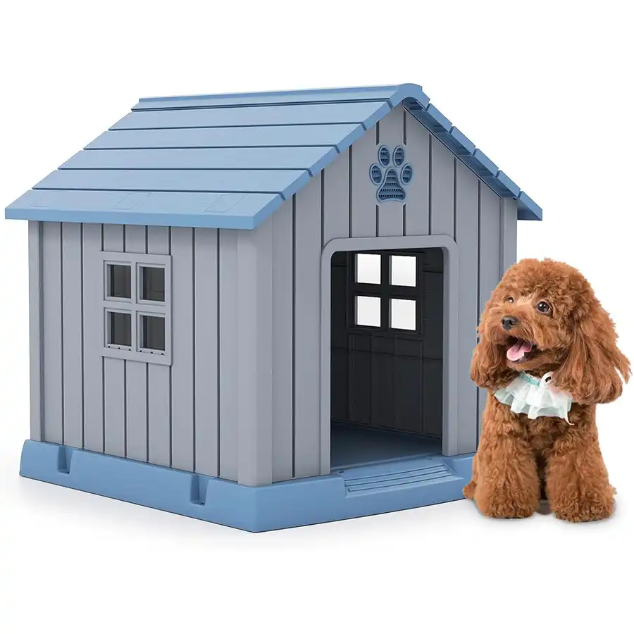 COSTWAY Caseta Perro Grande, 76x83x83 cm, Casa de Perro Exterior con Rejillas de Ventilaciones y Base Elevado, Refugio Impermeable Aislado para Mascotas Pequeños y Medianos Interior y Exterior, Azul - 76 x 83 x 83 cm - COSTWAY - Comparador de precios