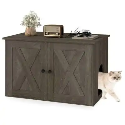 GIANTEX Mueble elevador para arena de gato de madera con compartimento - Gris - Giantex - Comparador de precios