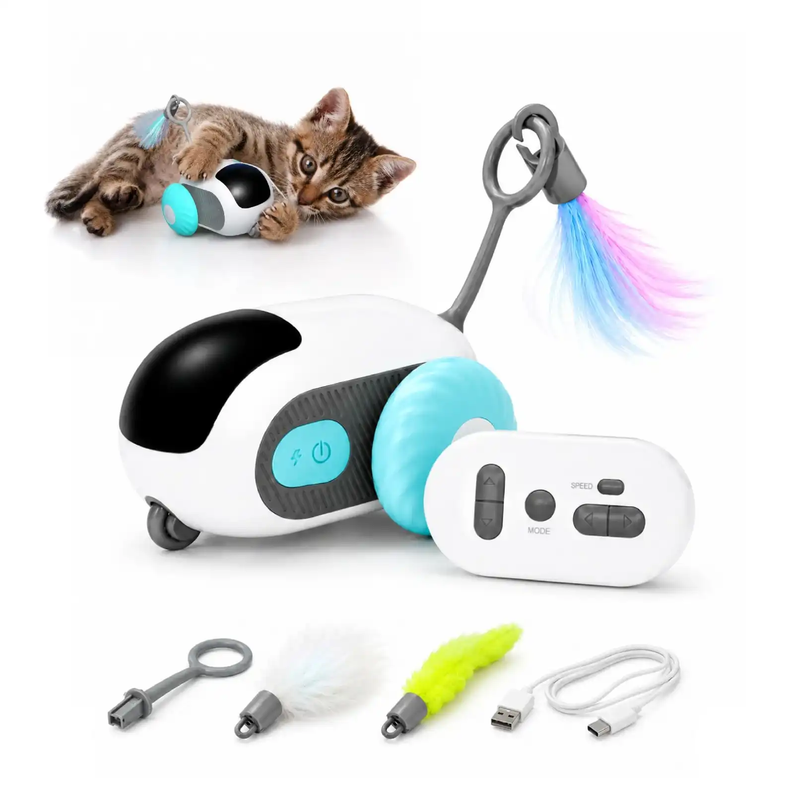 Ratón interactivo inteligente para gatos TheKingPet TurboMouse Tail 2.0 con control remoto, USB y 3 colas - 13,0 cm x 7,5cm x 11,5cm - TheKingPet - Comparador de precios
