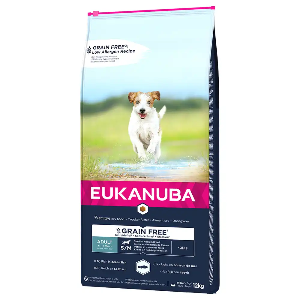 Eukanuba Grain Free Adult razas pequeñas y medianas con salmón - 12 kg