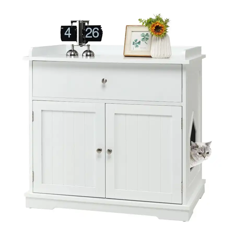 COSTWAY Mueble Cajón y 2 Puertas Blanco para Gatos - 76 x 53 x 74 cm - COSTWAY - Comparador de precios