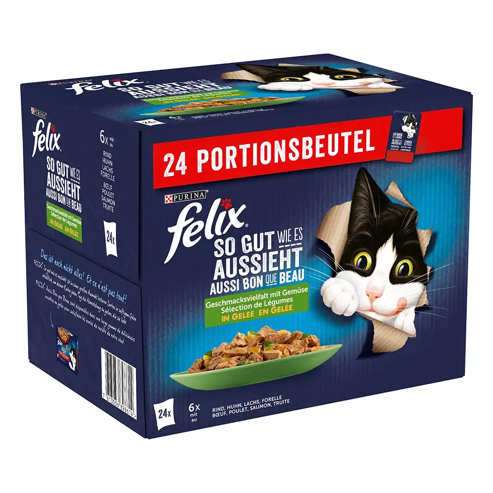 Felix Fantastic 24 x 85 g - Pack Ahorro - Vacuno y zanahoria, pollo y tomate, salmón y clabacín, trucha y judías verdes - Felix - Comparador de precios