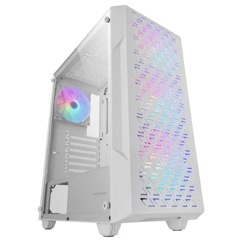 Mars Gaming MC-GEO Caja Gaming ATX 4x Ventiladores FRGB 12cm Frontal Mesh Cristal Templado Blanco