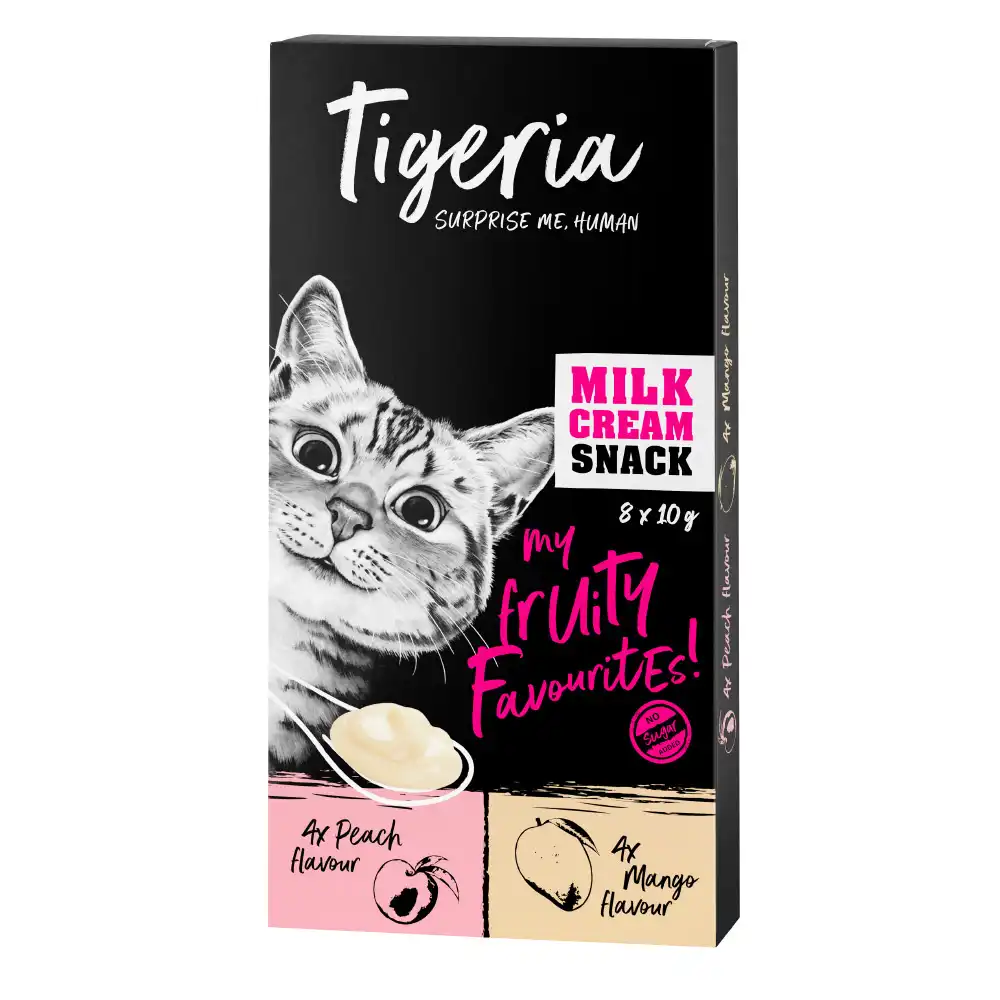 Tigeria Milk Cream 8 x 10 g snacks para gatos - Pack mixto - Melocotón y mango