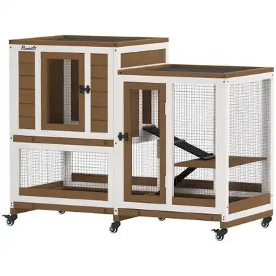 PawHut Conejera de Madera 110x50x86 cm Marrón y Blanco - 1 Article - PawHut - Comparador de precios