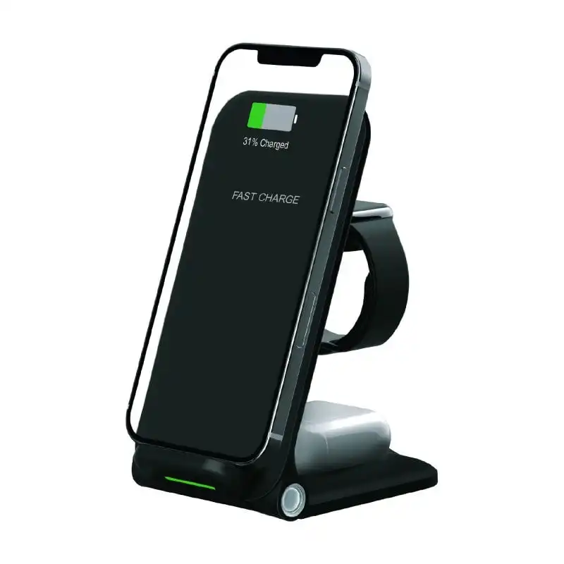 4-OK Cargador Inalámbrico Qi 3 en 1 15W