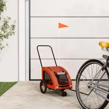 Remolque De Bicicleta Mascotas Hierro Tela Oxford Naranja Gris