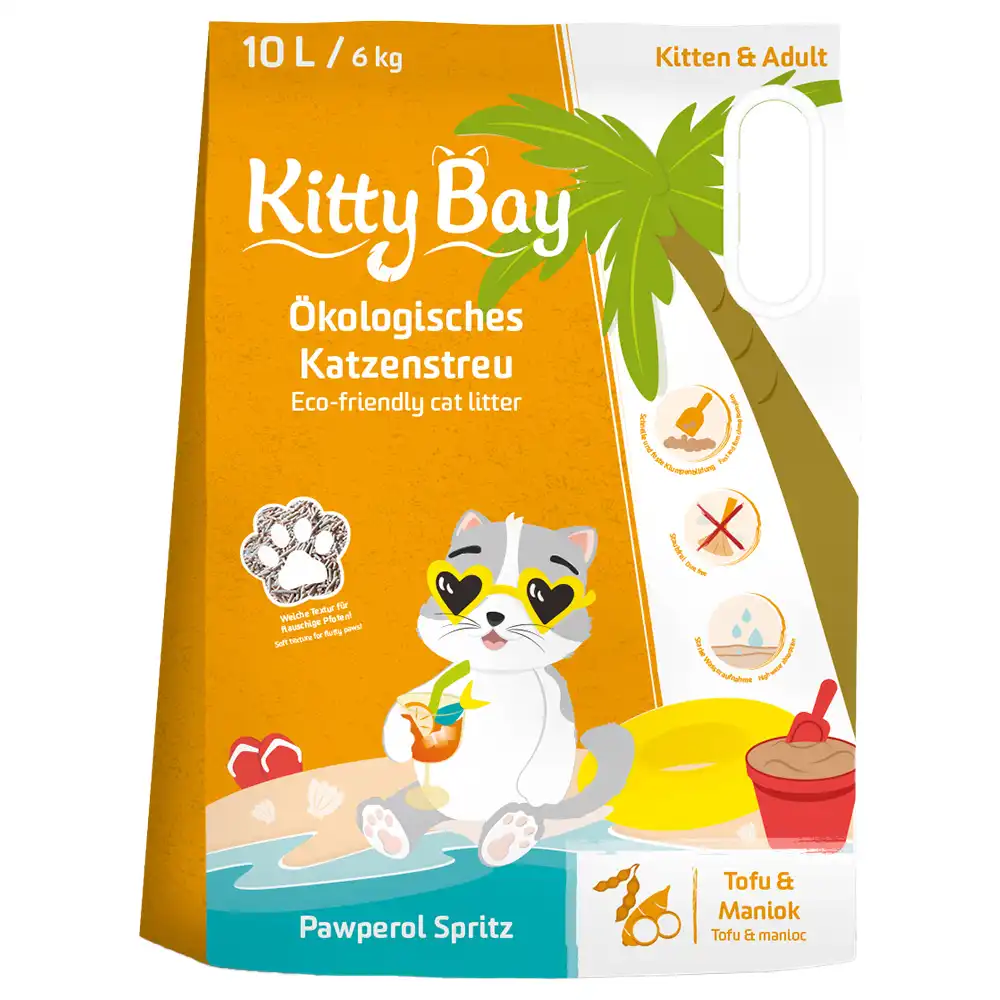 Arena KittyBay Pawperol Spritz Tofu y Yuca para gatos - 10 litros (6 kg) - Kitty Bay - Comparador de precios