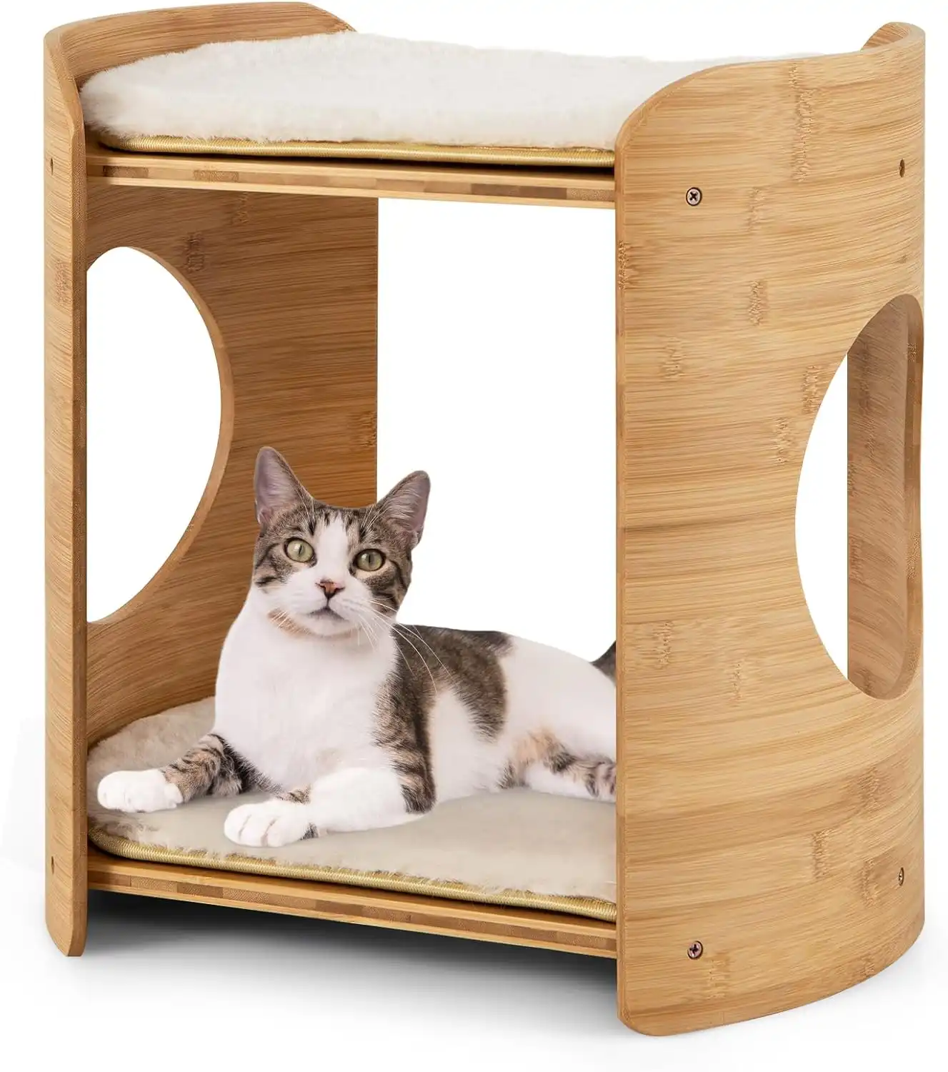 COSTWAY Casa de Gatos de 2 Niveles con Marco de Bambú Natural y Alfombrillas Suaves para gatos - 40 x 33 x 41 cm - COSTWAY - Comparador de precios