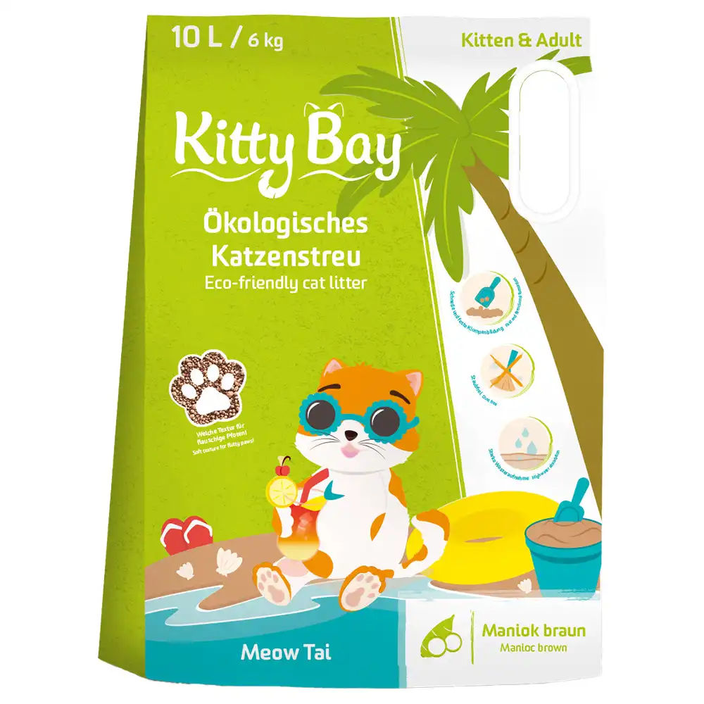 Arena KittyBay Meow Tai Yuca Marrón para gatos - 10 litros (6 kg) - Kitty Bay - Comparador de precios