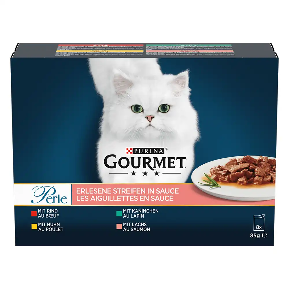 Gourmet Perle en sobres 8 x 85 g - Pack mixto - Vacuno, pollo, conejo y salmón - Gourmet - Comparador de precios