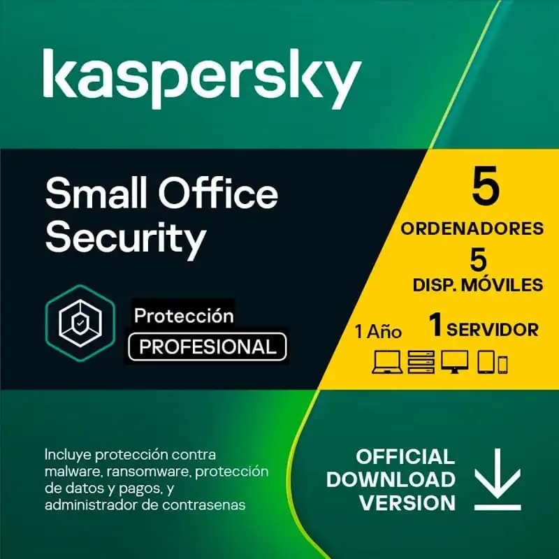 Kaspersky Small Office Security 5 Dispositivos 5 Móviles 1 Servidor 1 Año Licencia Digital