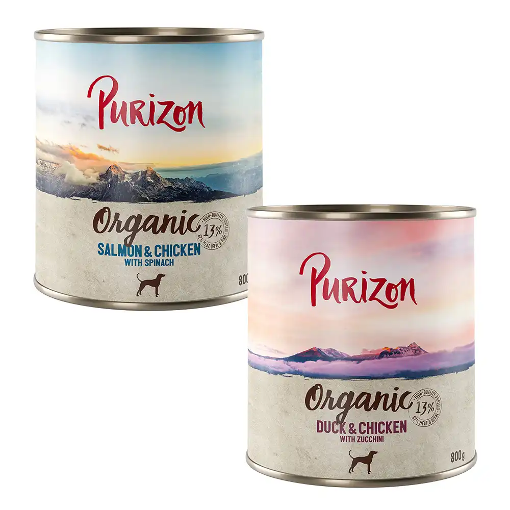 Purizon Organic 6 x 800 g comida ecológica para perros - Pack mixto: pato con pollo y salmón con pollo