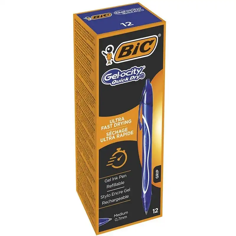 Bic Gel-ocity Quick Dry Caja 12 Bolígrafos Retráctiles Tinta de Gel Azul