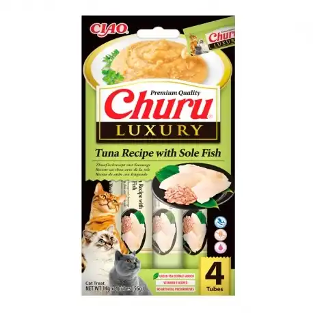 Churu Luxury Snack Cremoso para Gatos Receta de Atún con Lenguado, 4 x 14 gr - Churu - Comparador de precios