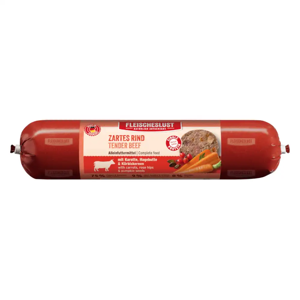 Fleischeslust 8 x 400 g salchichas para perros  - Vacuno tierno