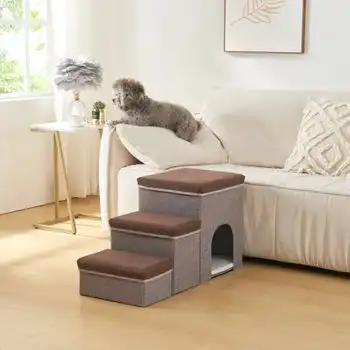 Escalera Para Perros Vojens 76x33x43 Cm - Marrón Oscuro/gris [en.casa]