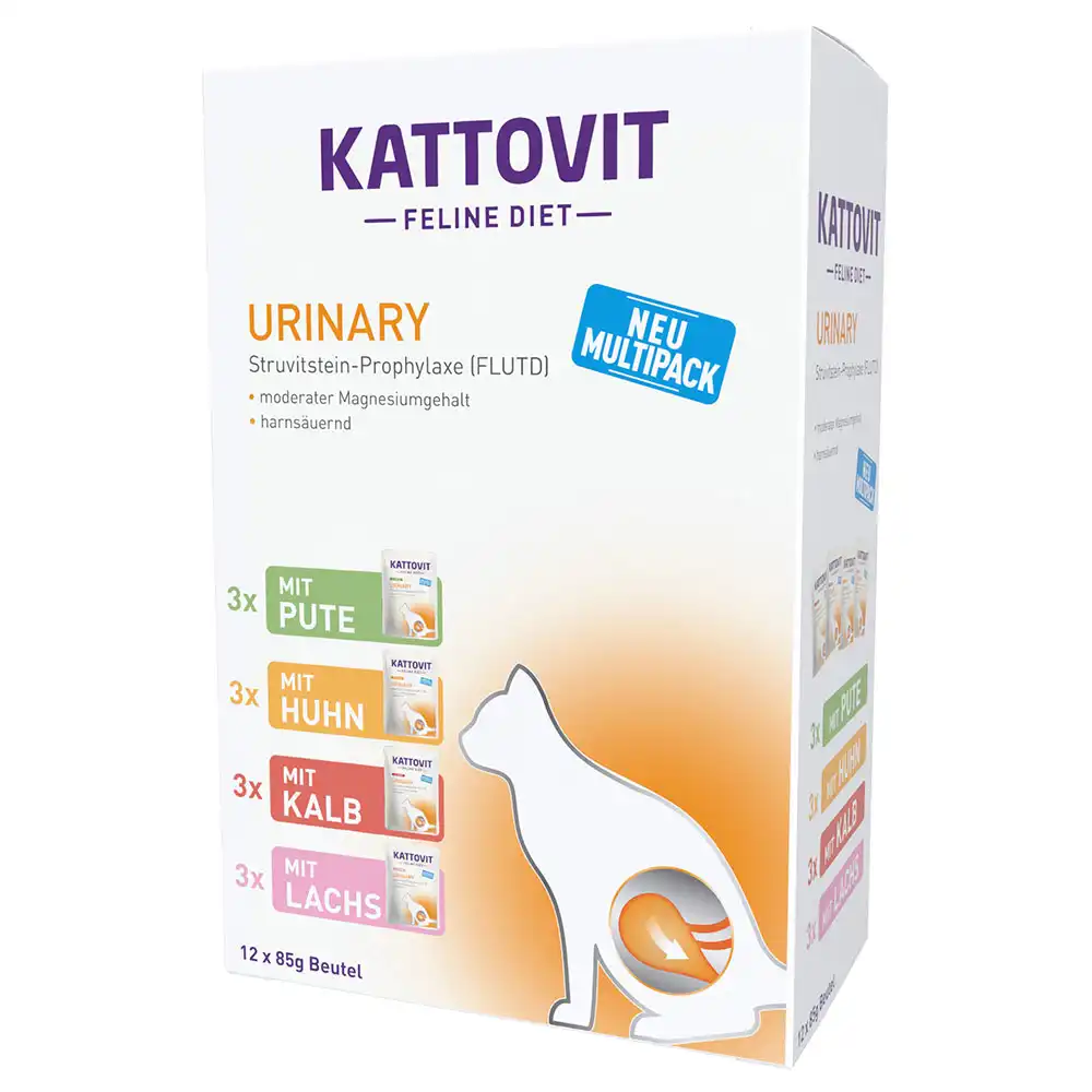 Kattovit Urinary (profilaxis piedras de estruvita) - 12 x 85 g Pack mixto: pollo, pavo, ternera y salmón