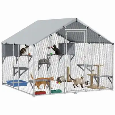 PawHut Jaula para Gato 240x193x195 cm Plata - 1 Article - PawHut - Comparador de precios