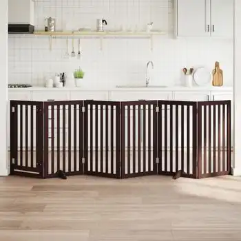 Puerta Para Perros Plegable 6 Paneles Madera Álamo Marrón 300cm