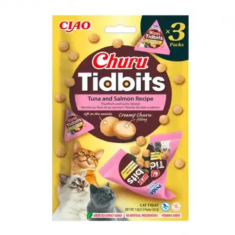 Churu Tidbits Snack para Gatos Bolitas Dos Capas Receta de Atún y Salmón, 3 x 12 gr - Churu - Comparador de precios