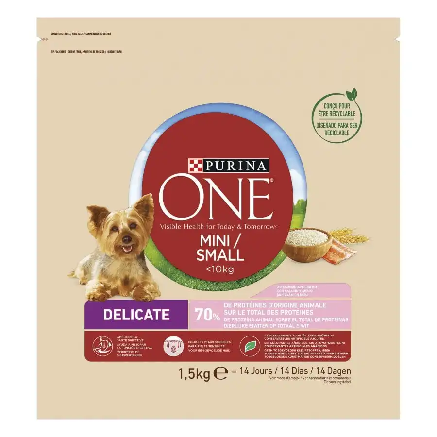 Purina One Adult Mini Bifensis Delicate Salmón y Arroz pienso para perros