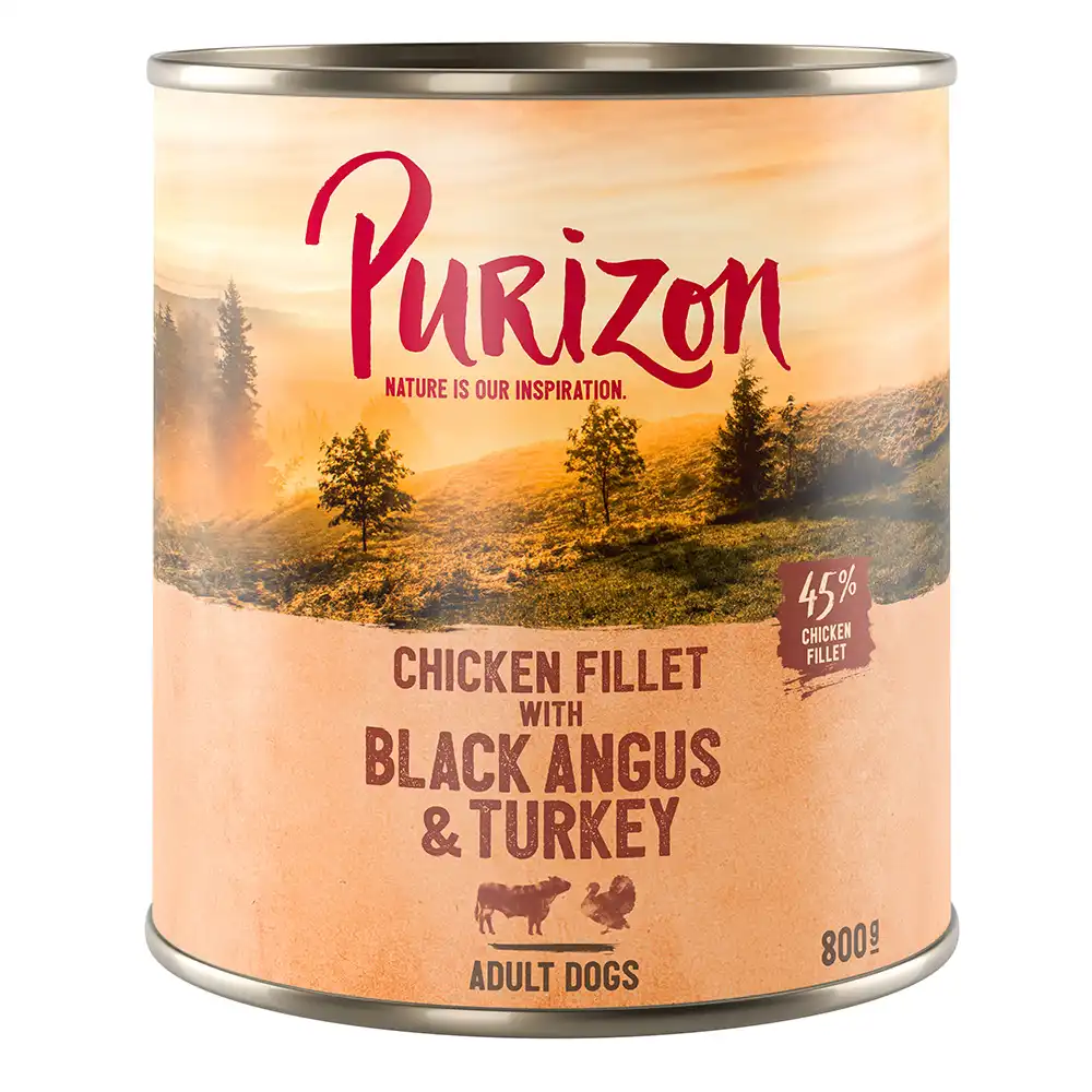 Purizon Adult 6 x 800 g comida húmeda sin cereales para perros - Black angus y pavo con boniato y arándanos