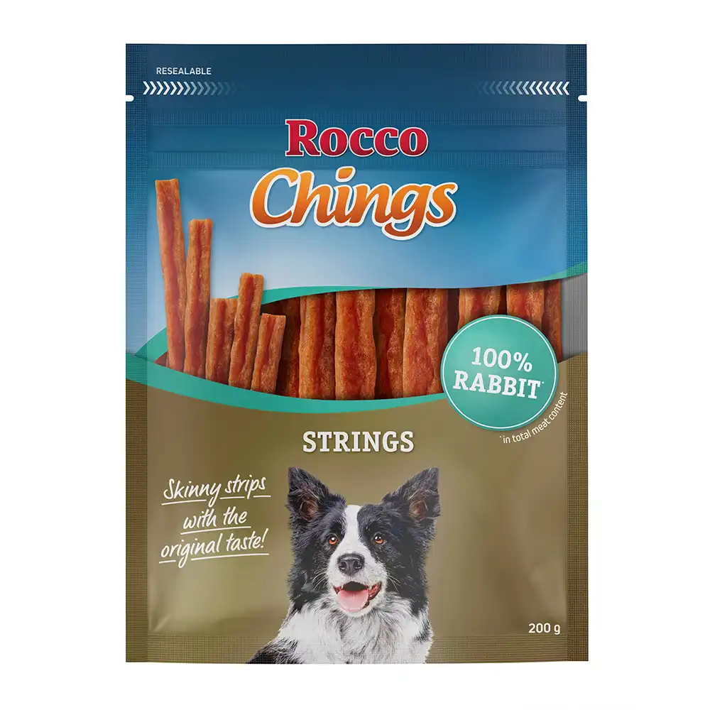 Rocco Chings Strings snacks para perros - Conejo 200 g - Rocco - Comparador de precios