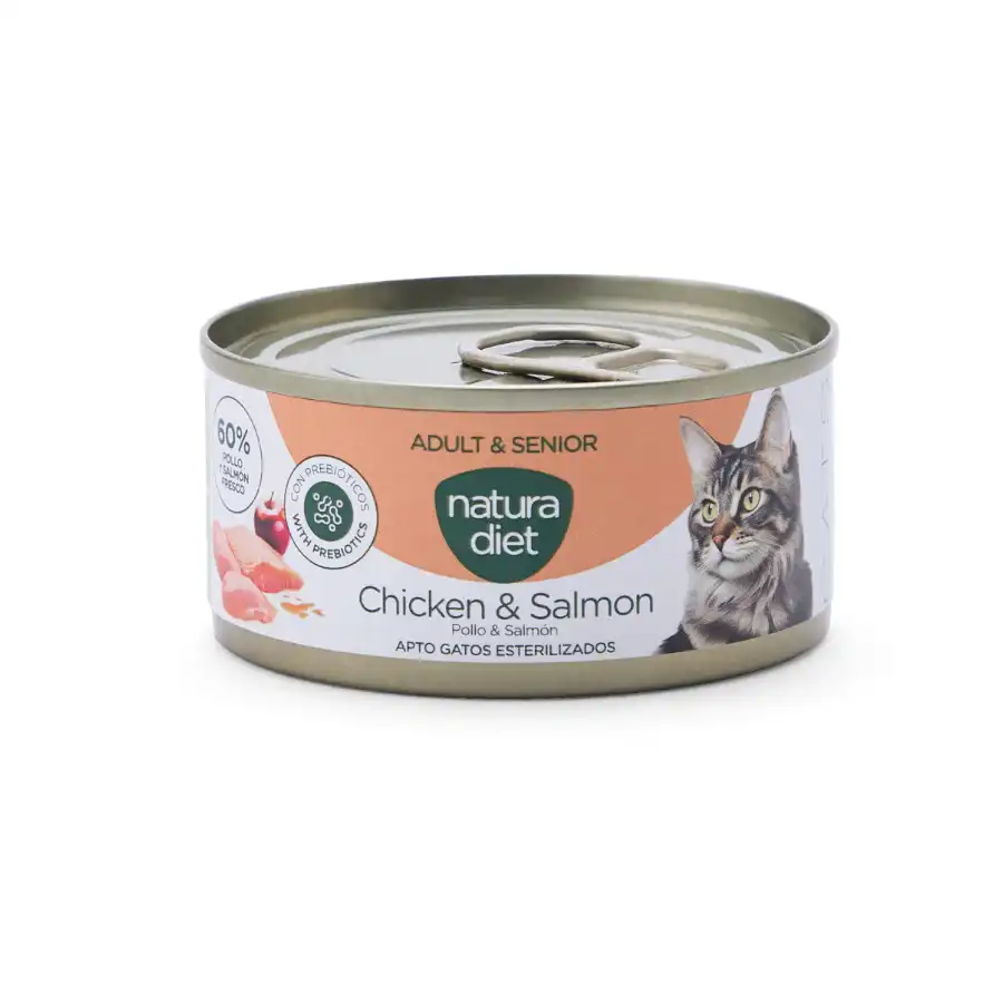 Natura Diet Adult & Senior Pollo y salmón lata para gatos 85 g - Natura Diet - Comparador de precios