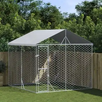 Perrera De Exterior | Jaula Para Perro | Parque Para Mascotas Con Techo Acero Galvanizado Plata 3x3x2,5 M Cfw783741