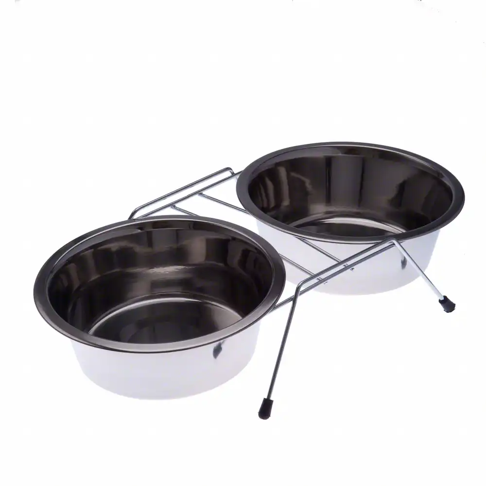Comedero doble de acero con soporte - 2 x 0,35 l, diámetro 13 cm - bitiba - Comparador de precios