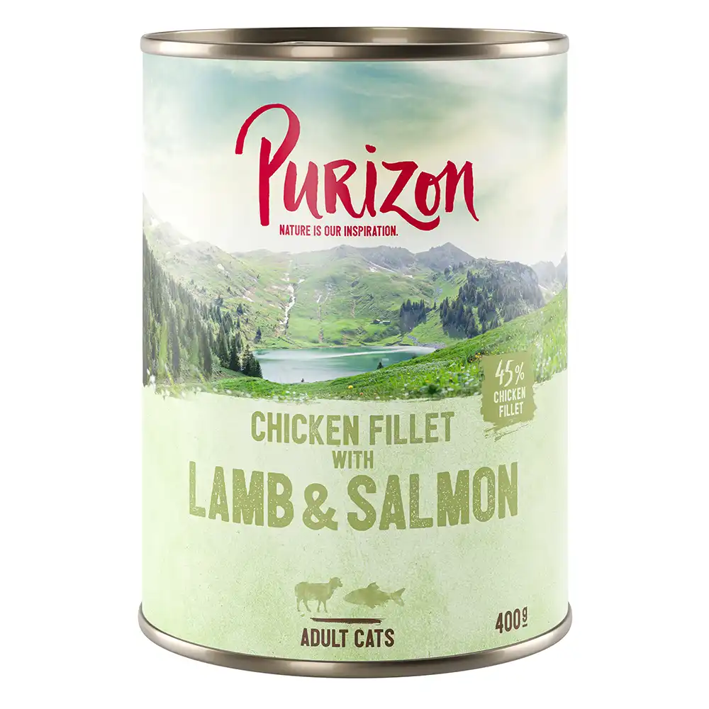 Purizon Adult 6 x 400 g comida húmeda para gatos, sin cereales - Filete de pollo con salmón y cordero