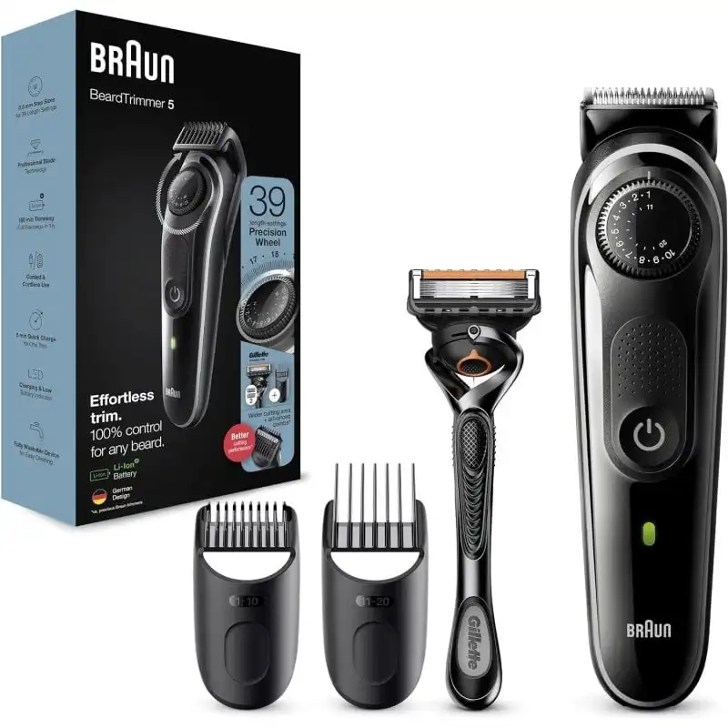 Braun 5 BT5342 Recortadora de Barba, Máquina Cortar Pelo con Láminas Afiladas y Maquinilla Gillette