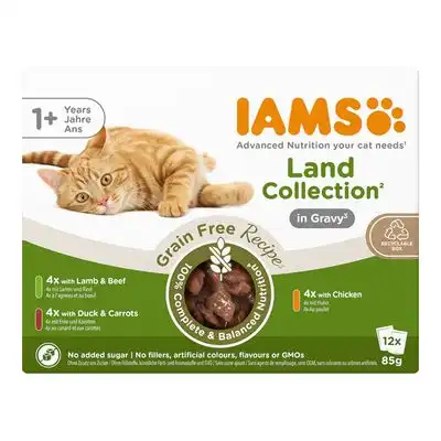 IAMS Advanced Nutrition Grain Free 12 x 85 g en oferta: 9 + 3 ¡gratis! - Land Collection en salsa - IAMS - Comparador de precios