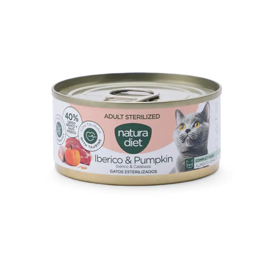 Natura Diet Adult Sterilized Ibérico & Calabaza lata para gatos 85 g - Natura Diet - Comparador de precios