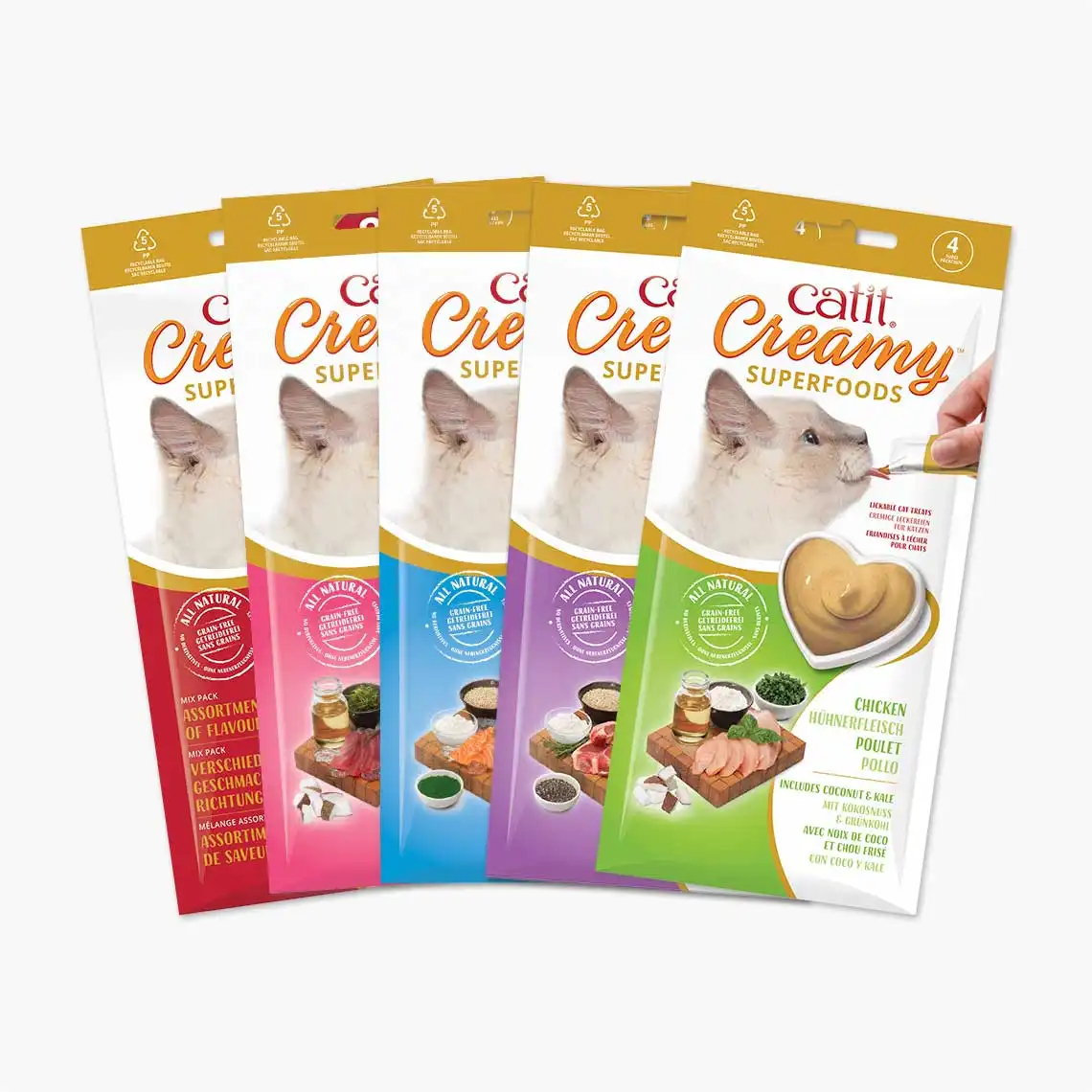 Snack liquido para gato Catit creamy con superalimentos pollo con Coco y Kale, 4x10g - Catit - Comparador de precios