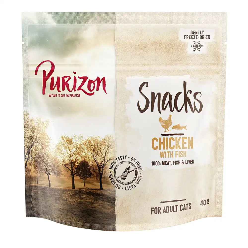 Purizon 2 x 40 g snacks para gatos + 40 g snack de pato ¡gratis! - Pollo y pescado (2 x 40 g) + snack de pato (40 g) - Purizon - Comparador de precios
