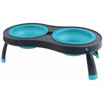 Comedero Doble Elevado Ajustable Pequeño Azul 306854 Popware - POPWARE - Comparador de precios