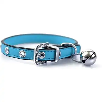 HausPets Collar de piel suave cascabel, 17-22 cm - Gato, gatito, azul claro - Azul Una unidad XS/7 Una unidad 9" - HausPets - Comparador de precios