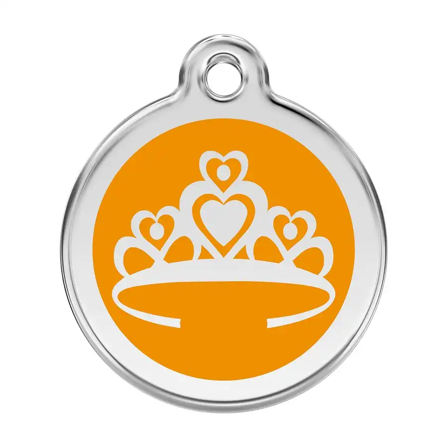 Placa identificativa Acero Inoxidable Esmalte Corona Naranja para perros